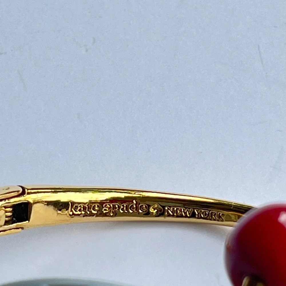 Kate Spade New York Fruity Cherry Bangle Bracelet Gold Crystal Designer Whimsy